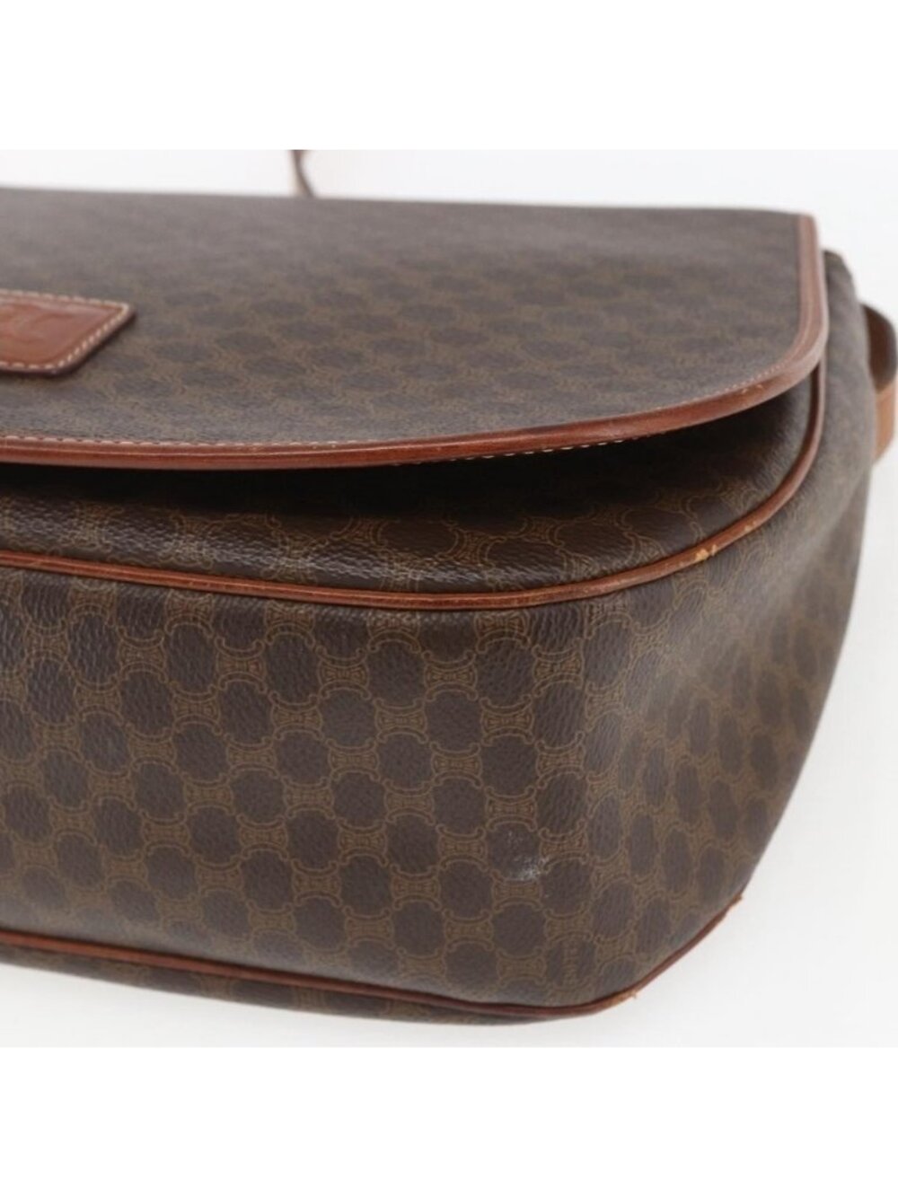 Authentic CELINE Macadam Canvas Shoulder Bag PVC Leather Brown Gold - Picture 7 of 16